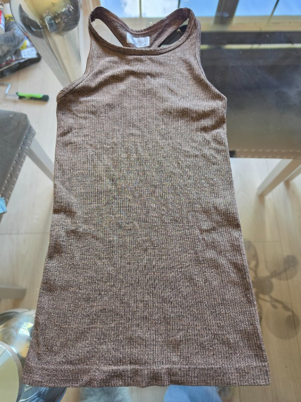 LADIES ATHLETA XS RAZOR BACK TANK BROWN RIBBED TEXTURE LIGHTWEIGHT STRETCHY